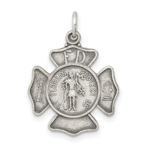 Sterling Silver Firefighter Pendant for Men with FD Maltese Cross, St Florian Medal, Fire Symbol, Religious Necklace, Protective Christian Jewelry, Bravery Medal, First Responder Charm