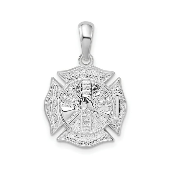 Sterling Silver Firefighter Pendant Necklace with Maltese Cross Ladder Axe Helmet Symbols for Men or Unisex, Fireman Medallion for Bravery Service and Rescue Jewelry