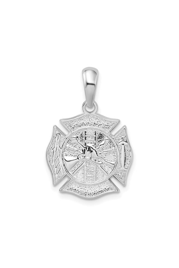Sterling Silver Firefighter Pendant Necklace with Maltese Cross Ladder Axe Helmet Symbols for Men or Unisex, Fireman Medallion for Bravery Service and Rescue Jewelry