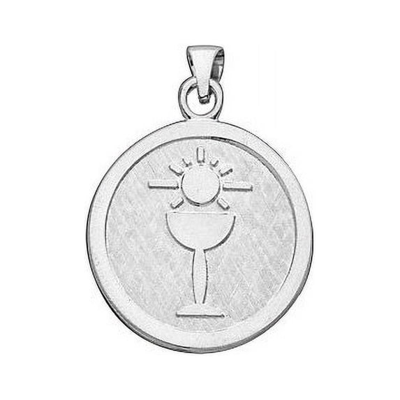 Sterling Silver First Holy Communion Religious Medal - 3/4 Inch X 3/4 Inch in Sterling Silver
