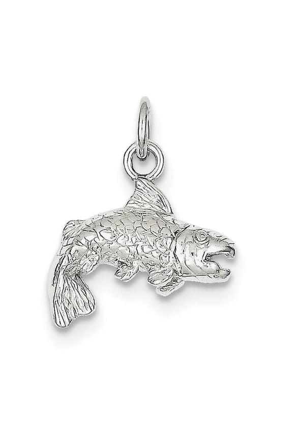 925 Sterling Silver Solid Textured Polished Animal Sealife Fish Charm 19x18mm Wide Pendant Necklace for Women