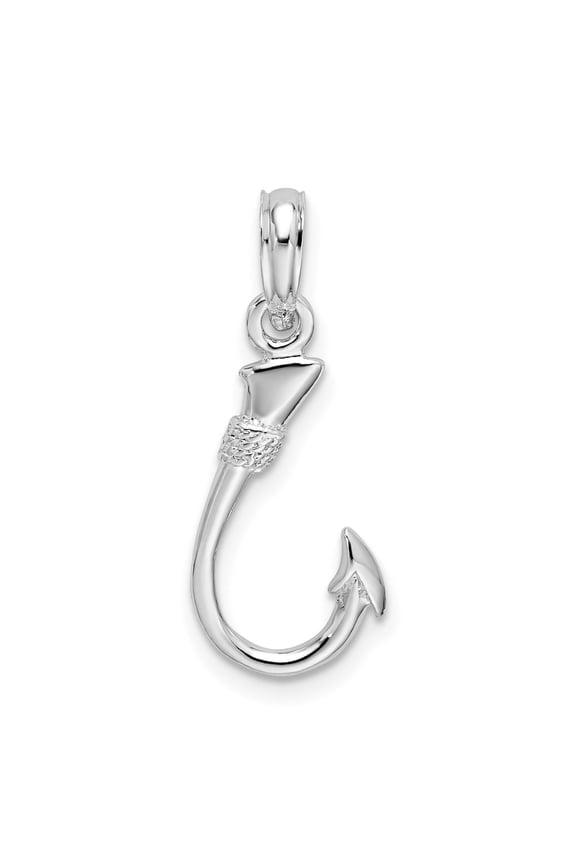 Sterling Silver Fish Hook Pendant Necklace for Men or Unisex, Nautical Hawaiian Style with Rope Detail, Symbol of Strength Prosperity and Ocean Connection