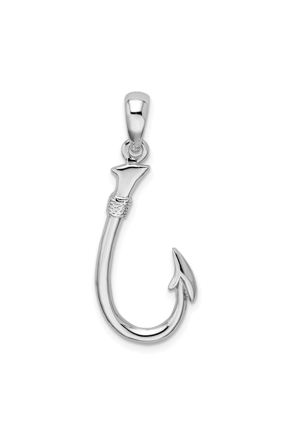Sterling Silver Fish Hook Pendant Necklace for Men and Women, Polished Nautical Jewelry Symbolizing Strength and Adventure, Marine Style Accessory for Ocean or Hawaiian Theme