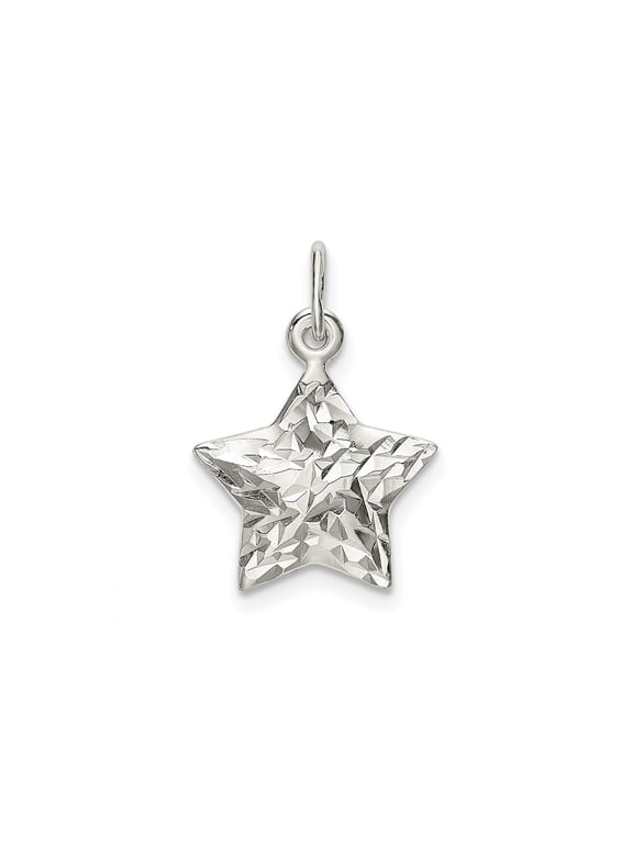 Sterling Silver Five-Point Star Pendant Charm with Diamond-Cut Texture for Women or Unisex, Minimalist Celestial Symbol for Necklace Chains or Bracelets