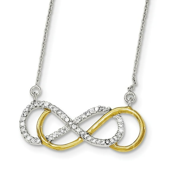 Sterling Silver Flash Gold-Flashed Cubic Zirconia Infinity Necklace - 17.5 Inch - Measures 33mm Wide
