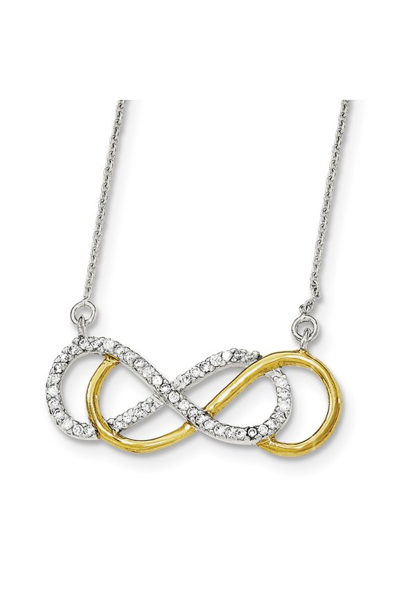 Sterling Silver Flash Gold-Flashed Cubic Zirconia Infinity Necklace - 17.5 Inch - Measures 33mm Wide