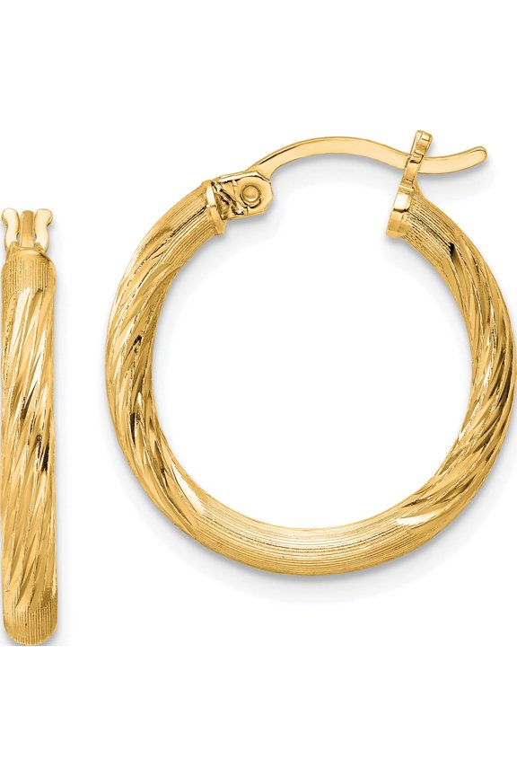 Sterling Silver Flash Gold-Plated 2.5Mm Polished/Satin D/C Hoop Earrings (Width 20) (Length 22) - Jbsp