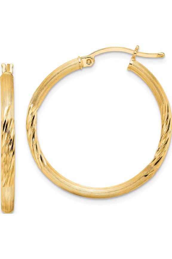 Sterling Silver Flash Gold-Plated 2.5Mm Polished/Satin D/C Hoop Earrings (Width 30) (Length 32) - Jbsp