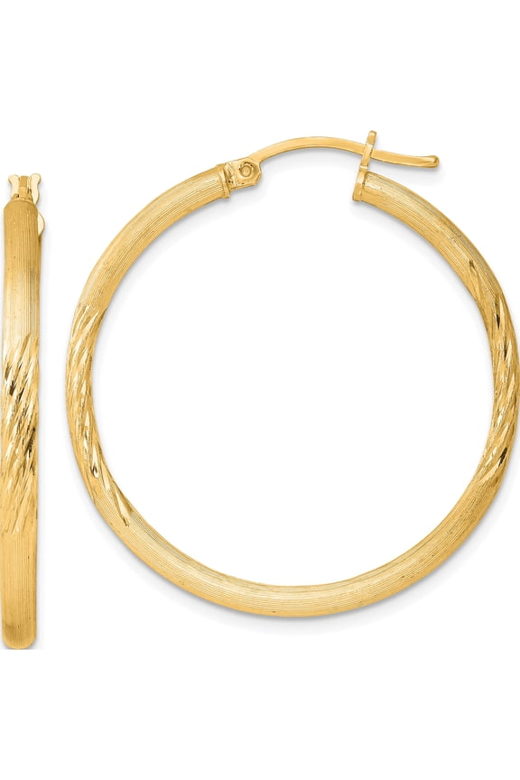 Sterling Silver Flash Gold-Plated 2.5Mm Polished/Satin D/C Hoop Earrings (Width 34) (Length 36) - Jbsp