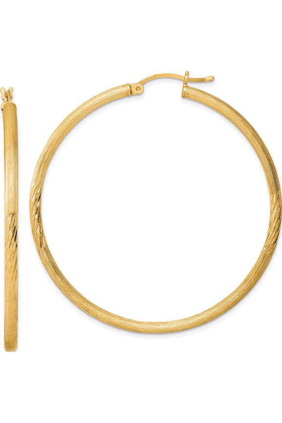 Sterling Silver Flash Gold-Plated 2.5Mm Polished/Satin D/C Hoop Earrings (Width 50) (Length 52) - Jbsp