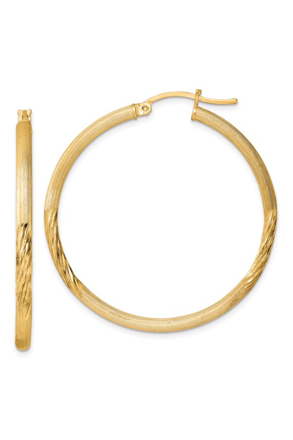 Sterling Silver Flash Gold-plated 2.5mm Polished/Satin D/C Hoop Earrings