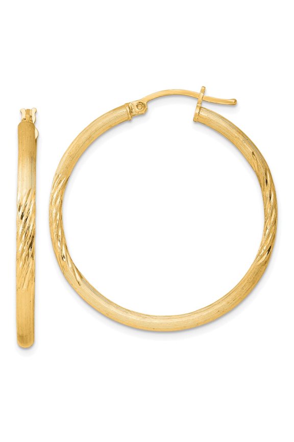 Sterling Silver Flash Gold-plated 2.5mm Polished/Satin D/C Hoop Earrings
