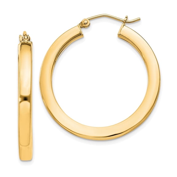 Sterling Silver Flash Gold-plated 3x30mm Square Tube Hoop Earrings