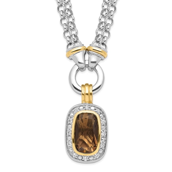 Sterling Silver 16in Gold 16in-Plated CZ Necklace