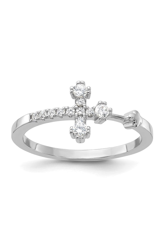 Sterling Silver Flash Platinum-plated CZ Cross Ring