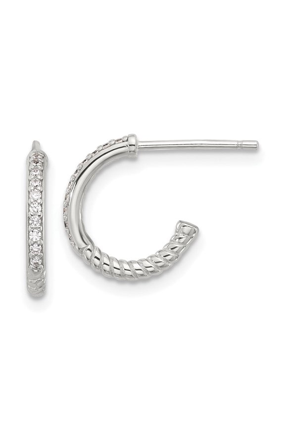 Sterling Silver Flash Platinum-plated Twisted CZ C Hoop Post Earrings