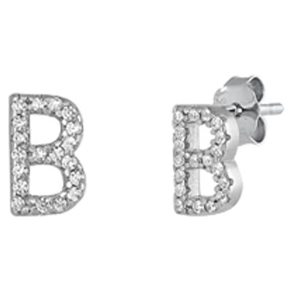 Sterling Silver Flashy Block Letter B Initial Clear Cubic Zirconia Earrings 925 New Jewelry Female