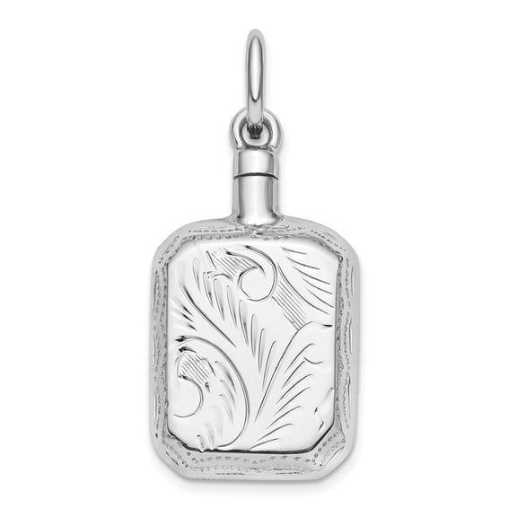 Sterling Silver Flask Pendant for Women or Unisex with Western Floral Scroll Engraving, Vintage Style Charm for Necklace or Bracelet, Ornate Classic Jewelry Accessory