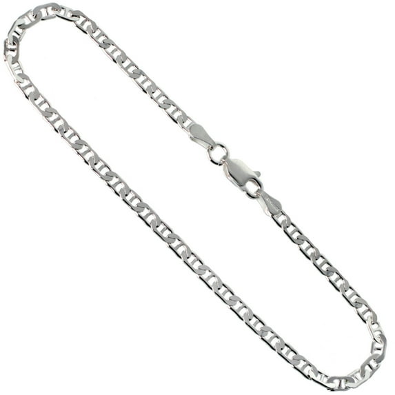 Sterling Silver Flat Anchor Chain Mariner Necklace 3mm Nickel Free Italy, 36 inch
