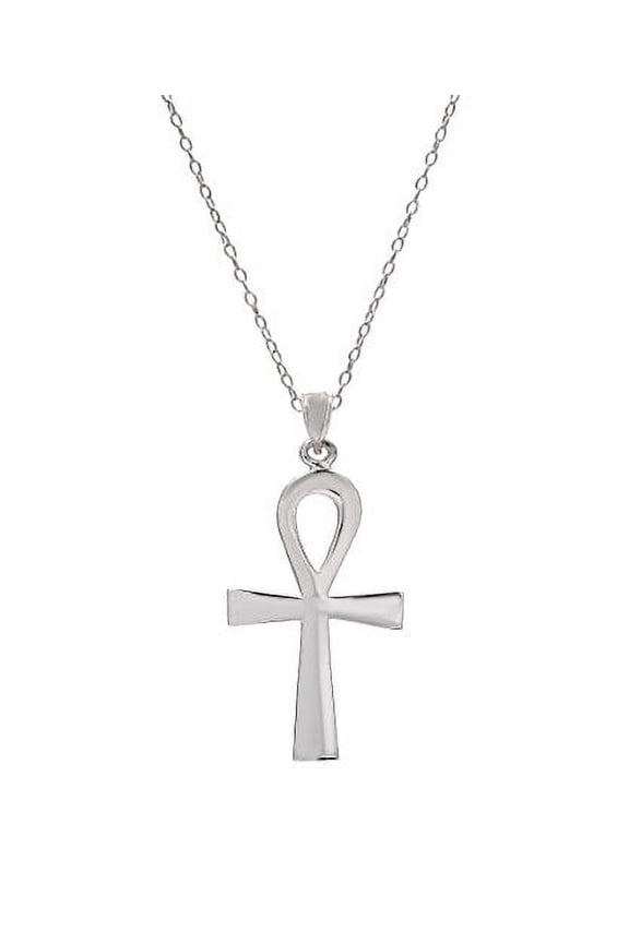 Sterling Silver Flat Ankh Pendant Necklace, 18"