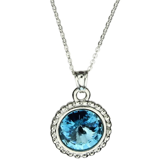 Sterling Silver Flat Cable Chain Necklace Aqua Crystal Pewter Pendant 16"