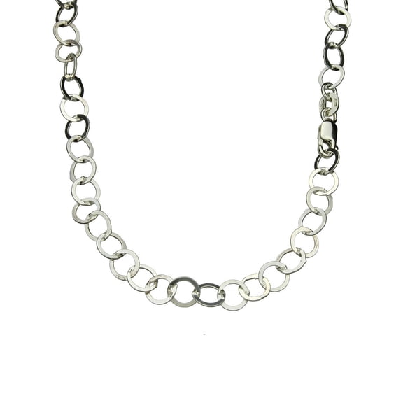 Sterling Silver Flat Circle Round Link 6mm Chain Necklace Nickel Free Italy, 16"
