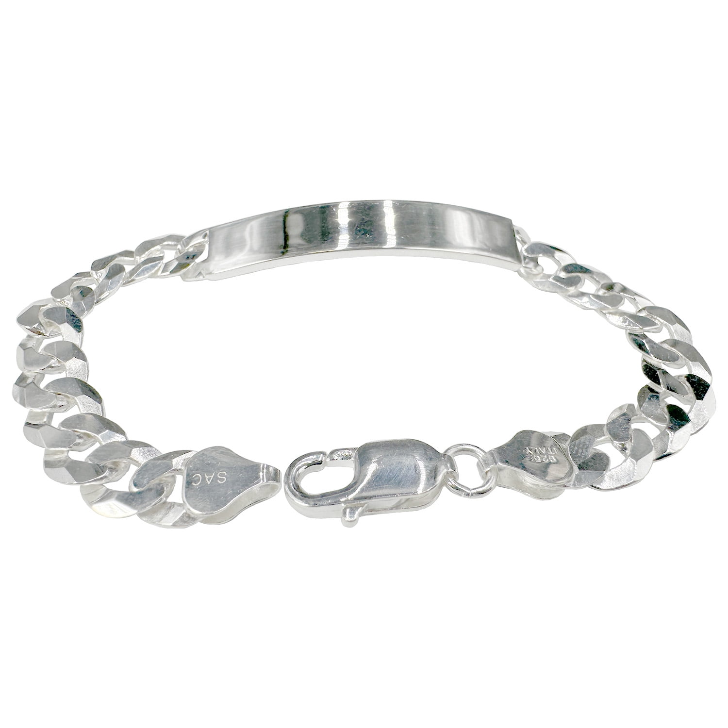 Sterling Silver Flat Diamond-Cut Curb ID Bracelet Chain 6.4mm 