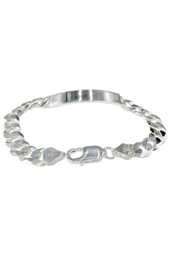 Sterling Silver Flat Diamond-Cut Curb ID Bracelet Chain 6.4mm Solid 925 Italy 7" Jewelry Female