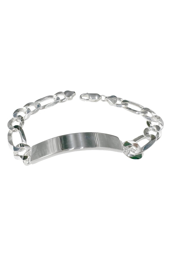 Sterling Silver Flat Diamond-Cut Figaro ID Bracelet Chain 8.5mm Solid 925 Italy 10" Jewelry Female