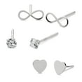thumbnail image 1 of Sterling Silver Flat Heart, White Cubic Zirconia and Infinity Stud Earrings Set, 1 of 4
