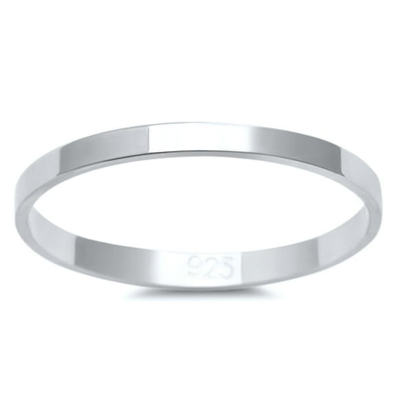 Sterling Silver Flat Plain Bridal Band Ring 2MM Size 5