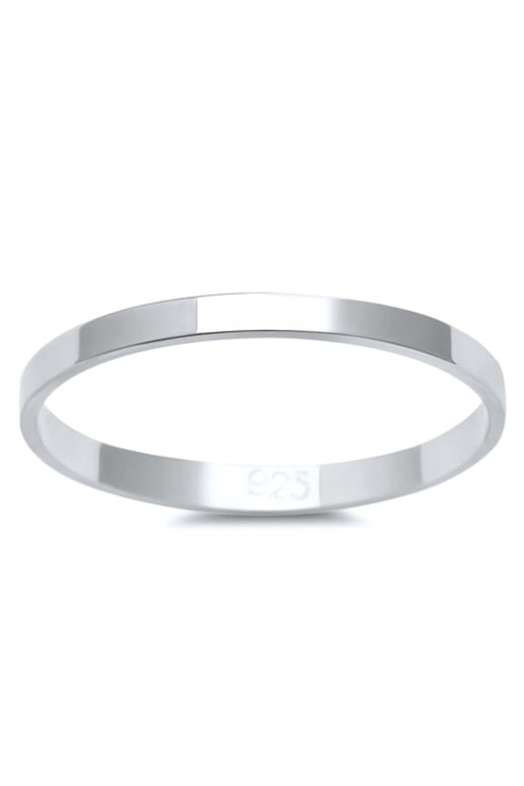 Sterling Silver Flat Plain Bridal Band Ring 2MM Size 9