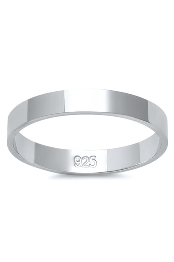 Sterling Silver Flat Plain Bridal Band Ring 3MM Size 9