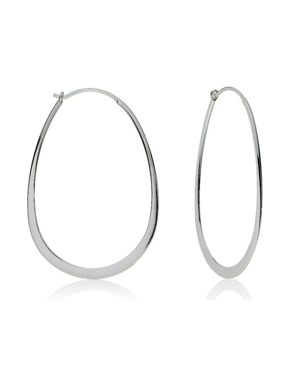 Sterling Silver Flat Thin Oval Polished Hoop Earring