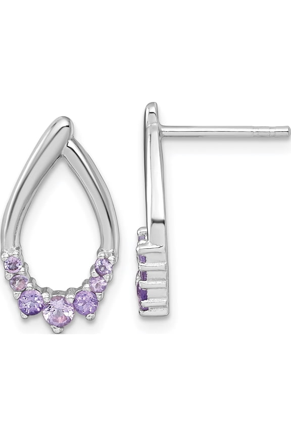 Sterling Silver Flawless, Bold, Inspired Purple 14 18.25 Mm Rhodium-Plated Polished Amethyst Teardrop Post Earrings