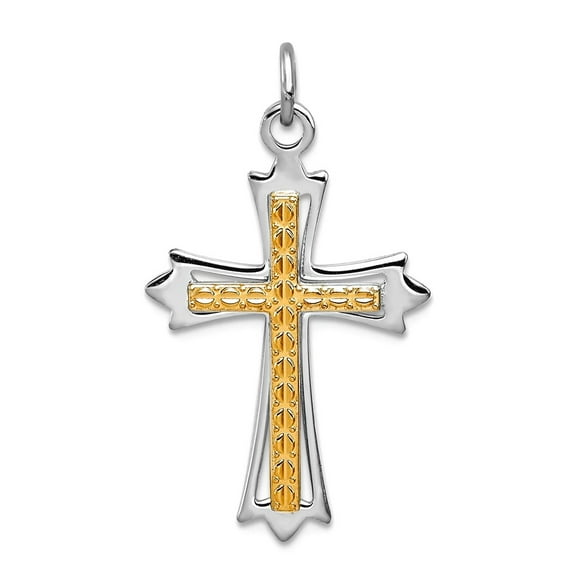 925 Sterling Silver Solid Textured Polished and 18k Gold Plated Religious Faith Cross Pendant Necklace 27x18mm Wide Pend