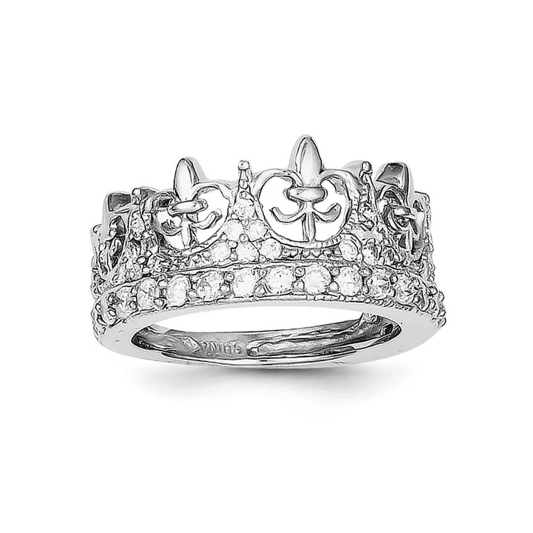 Sterling Silver Fleur-de-lis Crown CZ Ring Sterling Silver Fleur-de-lis Crown CZ Ring