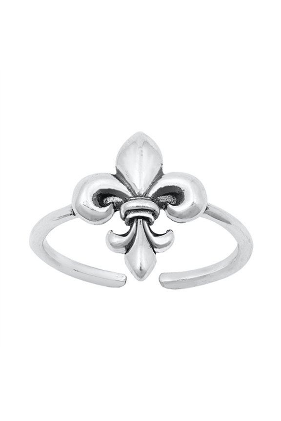 Sterling Silver Fleur De Lis Toe Ring Oxidized Adjustable Midi Band 925 New Jewelry Female Unisex