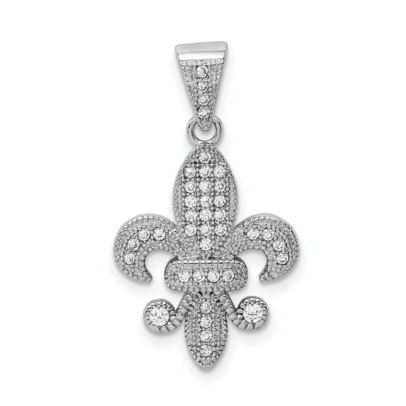 Sterling Silver Fleur de Lis Necklace with Cubic Zirconia, French Lily Pendant for Women, Elegant Statement Jewelry with Heritage Symbol and Historical Design