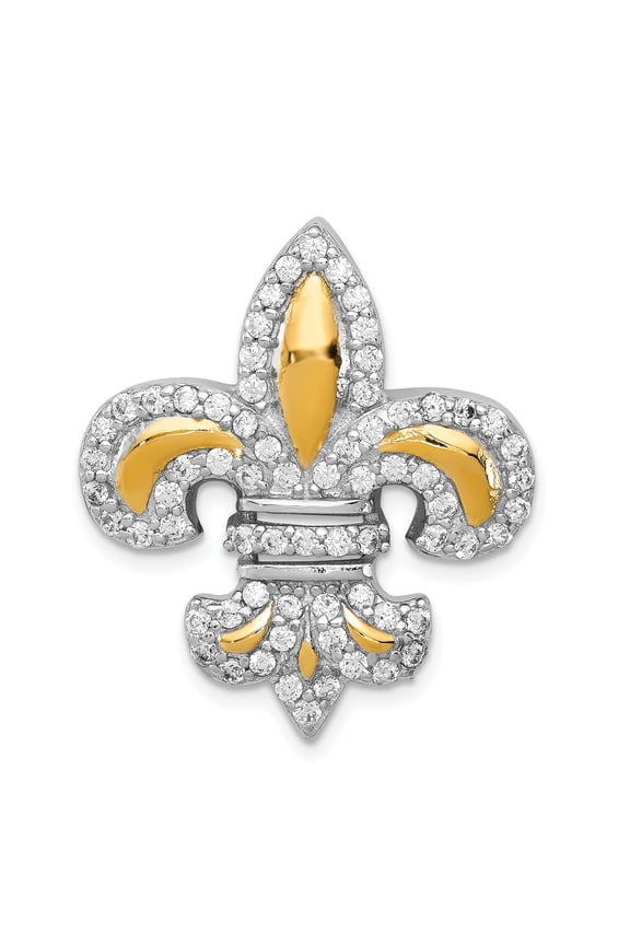 Sterling Silver Fleur-de-Lis Necklace for Women with Gold-Plated Accents, Pave Cubic Zirconia, French Heritage Symbol, Elegant Spiritual Jewelry, Royal Medallion Style