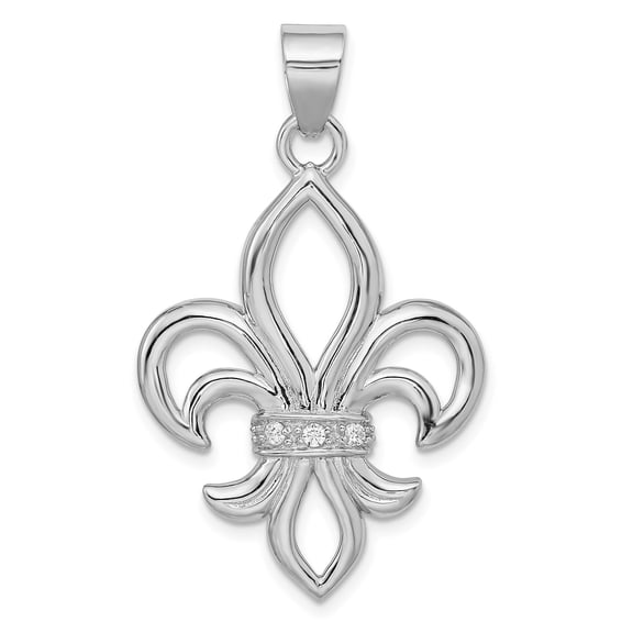 Sterling Silver Fleur-de-Lis Pendant Necklace for Women, Cubic Zirconia Accents, Openwork French Symbol, Spiritual Royal Heritage Jewelry