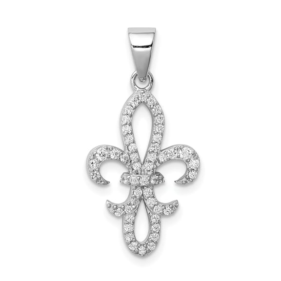 Sterling Silver Fleur-de-Lis Pendant Necklace for Women with Pave CZ, French Heritage Symbol, Royal European Style, Classic Fashion Jewelry