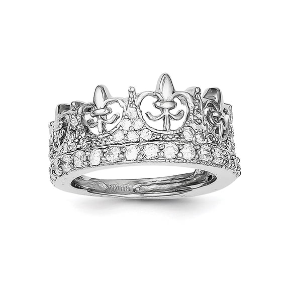 Sterling Silver Fleur-de-lis Crown Cubic Zirconia Ring