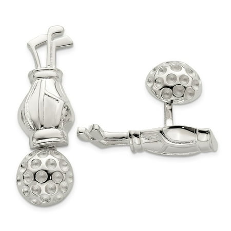 Sterling Silver Flexible Reversable Golf Clubs and Ball Cuff Links
