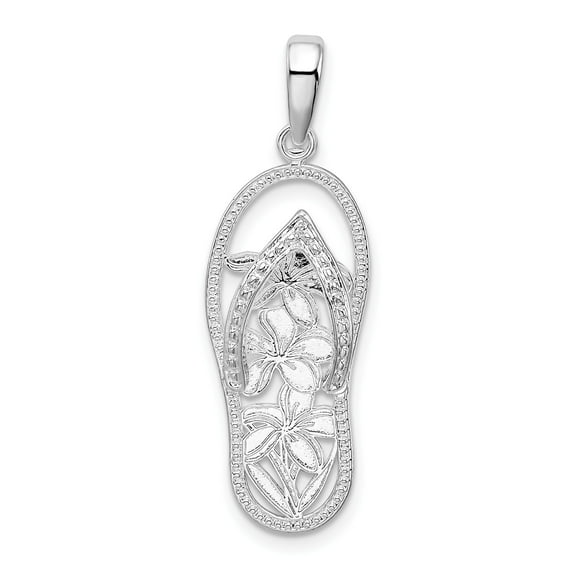 Sterling Silver Flip-Flop Pendant Necklace for Women, Floral Sandal Charm with Tropical Cutout Design, Beach Jewelry for Summer, Ocean Coastal Style Accessory