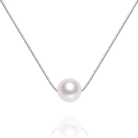 Sterling Silver Floating Single Pearl Choker Necklace Seashell Pearl Chokers Jewelry for Women