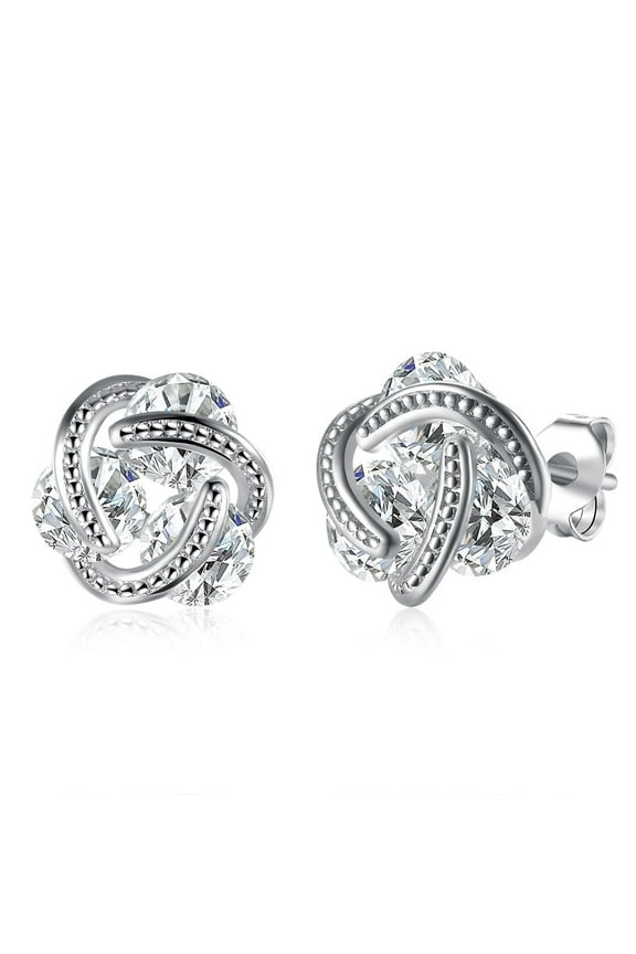 Sterling Silver Floating Stones Caged Earrings with crystals