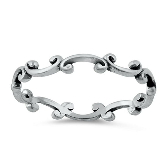 Sterling Silver Floral Filigree Band Ring Size 5