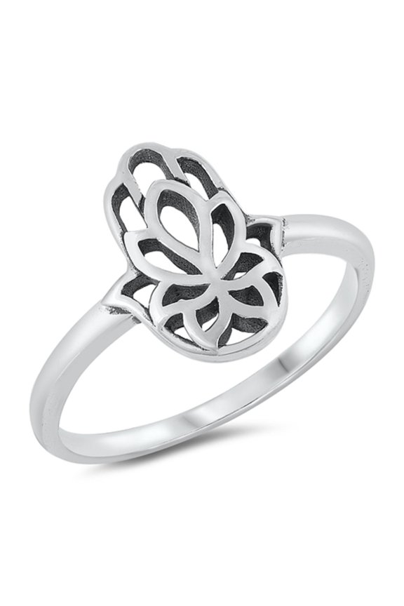Sterling Silver Floral Hamsa Ring Size 10