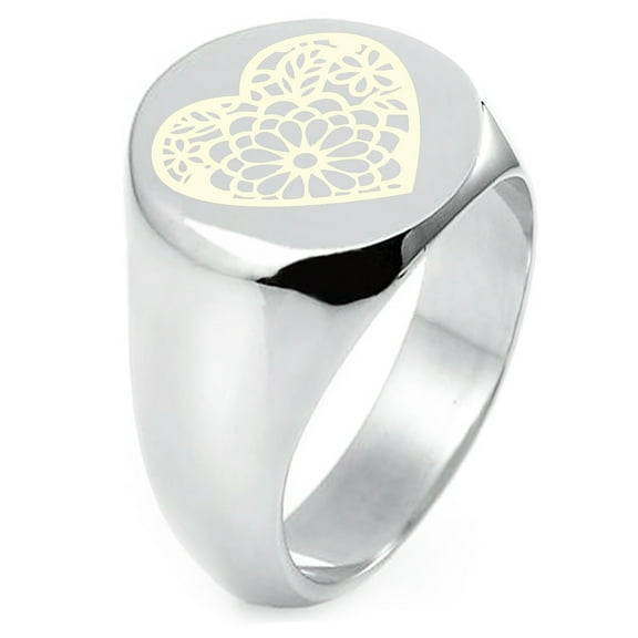 Sterling Silver Floral Lotus Heart Engraved Round Flat Top Polished Ring